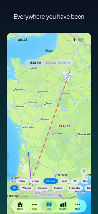 The Miles map: everywhere you have been, coloured by transport mode
